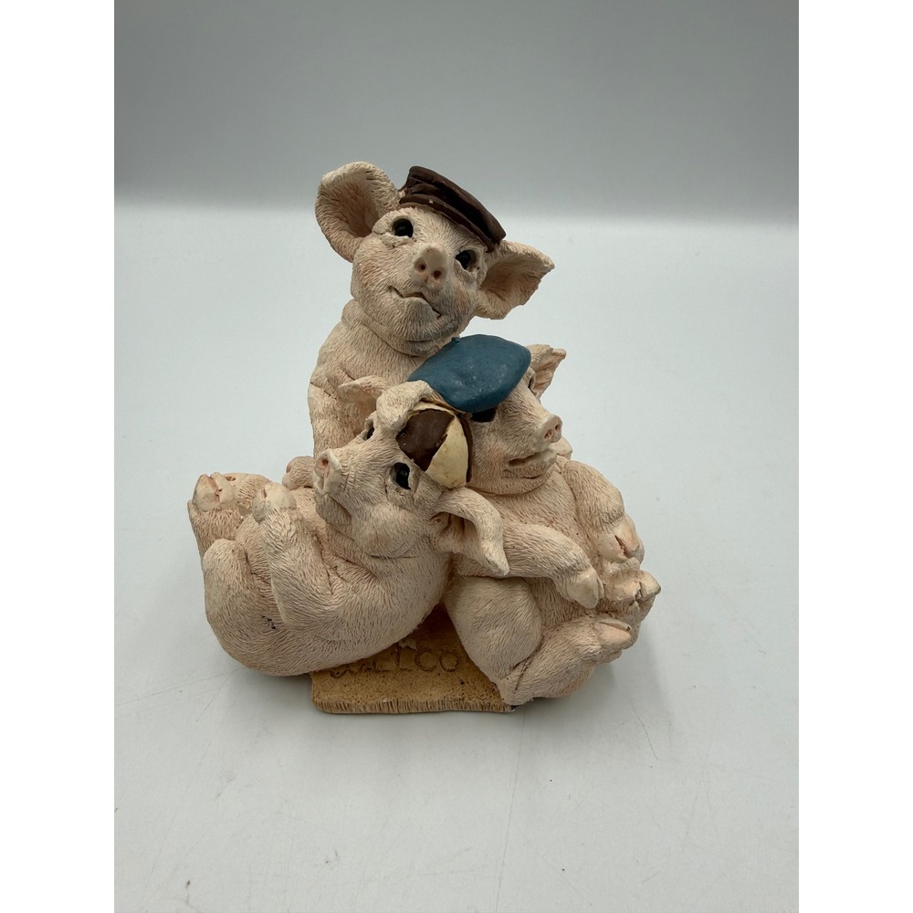 Pig Figurine Three Pigs in Hats Collectible‎ Statue Pink Brown Blue